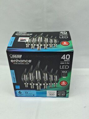 6 Pack: Feit Electric FLAME TIP - Clear -5000K Daylight Filament LED Bulb - E12